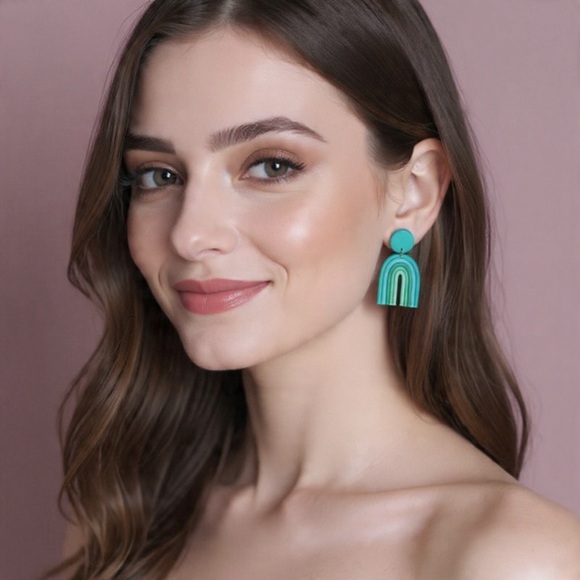 Boho Rainbow Arch Dangle Studs - Handmade Earrings - Picture 5 of 5